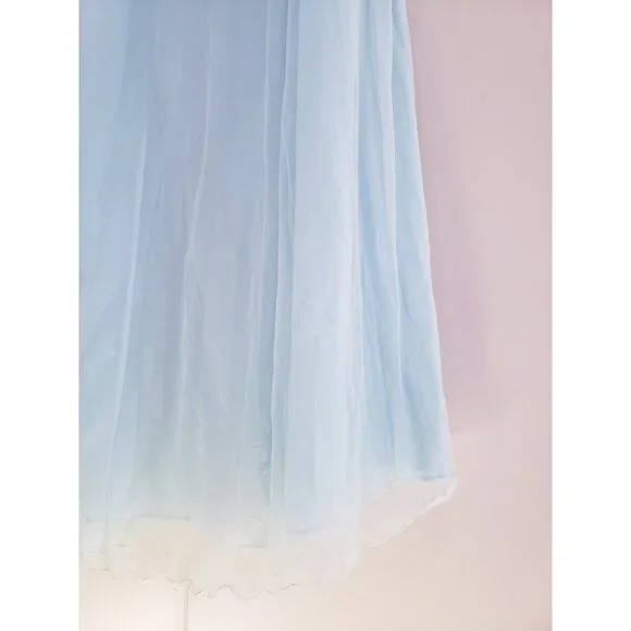 Vtg 60s Alice Maloof Women L Open Front Bed Jacket Flowy Blue Sheer Lacy Pegnoir - Picture 4 of 8